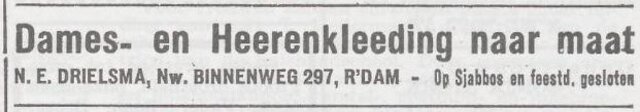 Advertentie van kleermaker Nathan Emanuel Drielsma