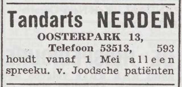 Advertentie van tandarts Emile Fritz Nerden
