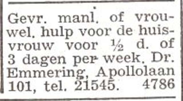Advertentie van mw. Sara Emmering-Lek