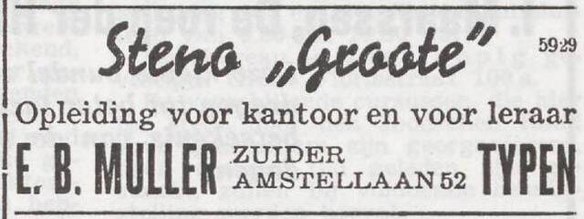 Advertentie van iemand uit het gezin Muller