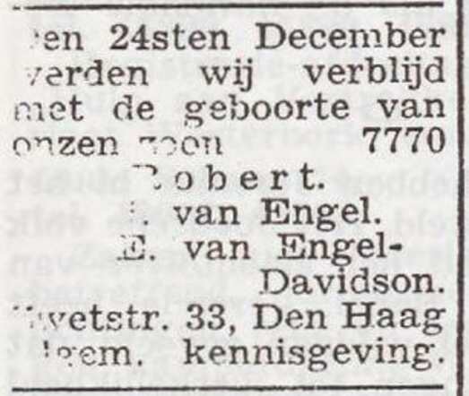 Bekendmaking van de geboorte van Robert van Engel