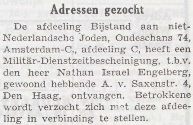 Mededeling voor Nathan Engelberg