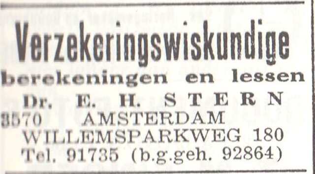 Advertentie van dr. Erich Harry Stern