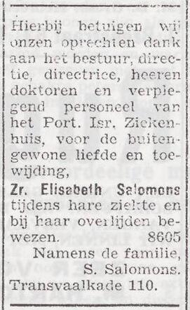 Dankbetuiging van de familie Salomons