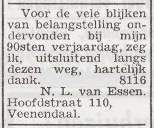 Dankbetuiging van Nathan Levie van Essen