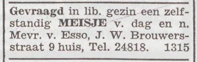 Advertentie van Marie van Esso-van Zuiden