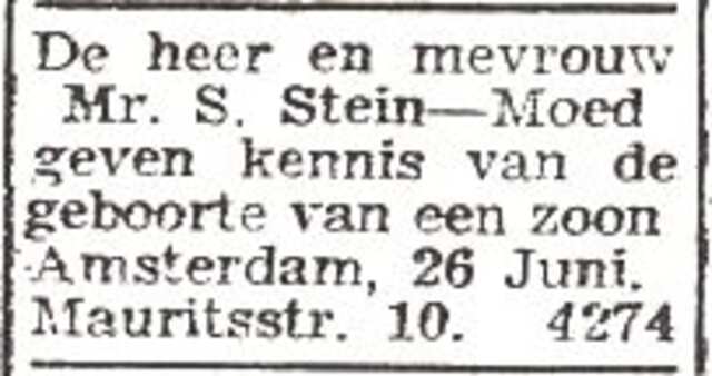 Vermelding van de geboorte van Ephraim Betsalel Stein