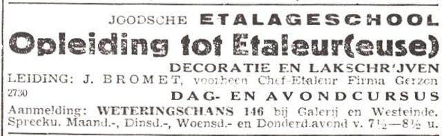 Advertentie van de Joodse Etalageschool