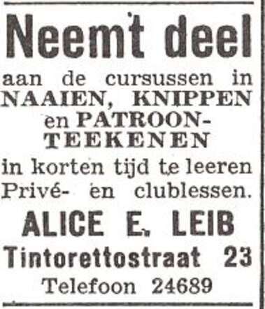 Advertentie van Alice Eva Jacobowitz-Leib