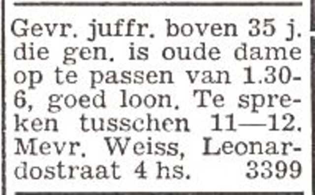 Advertentie van het gezin Weiss