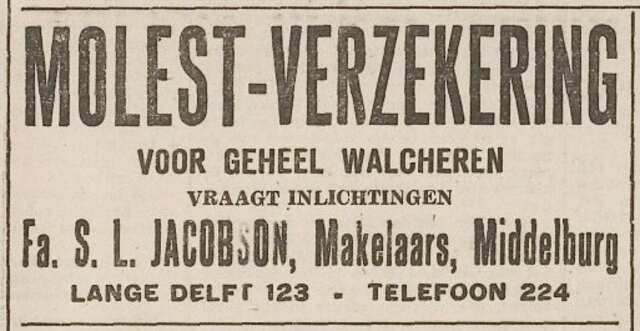 Firma S. L. Jacobson.  (Advertentie in Vlissingsche Courant van 11 oktober 1940).