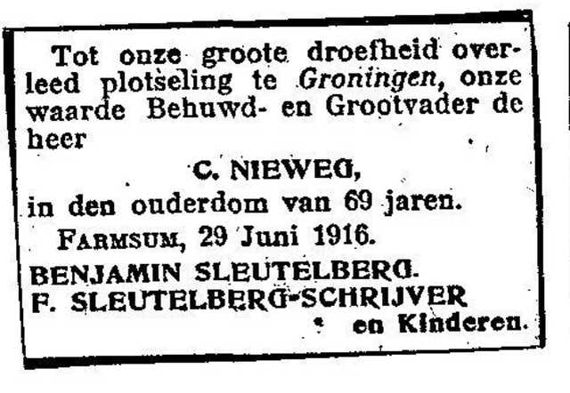 Overlijdensadvertentie voor Comprecht Nieweg