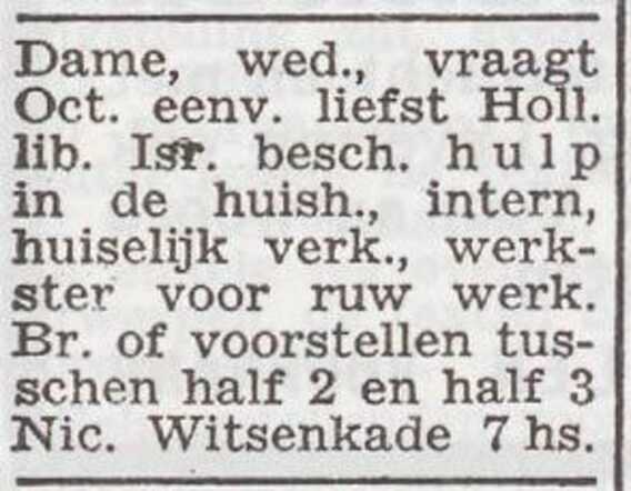 Advertentie van Fanny Rosenzweig-Canter