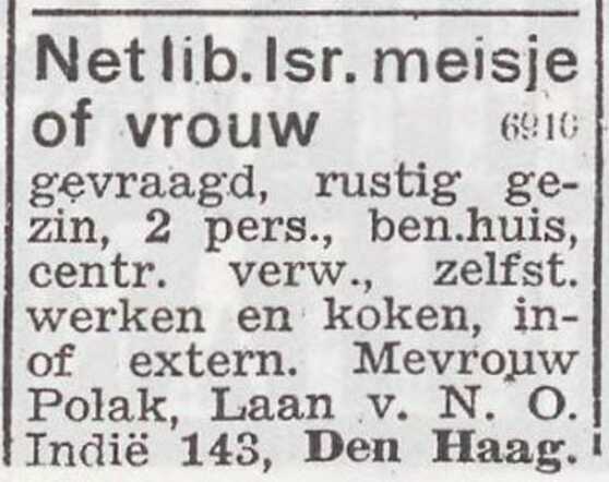 Advertentie van Fanny Polak-Meijer