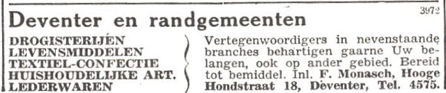 Advertentie van Felix Ephraim Monasch