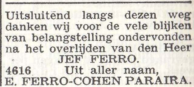 Advertentie van de familie Ferro