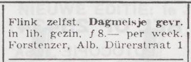 Advertentie van het gezin Leopold Forstenzer
