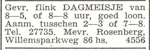 Advertentie van mw. Emilie Rosenberg-Frankenstein