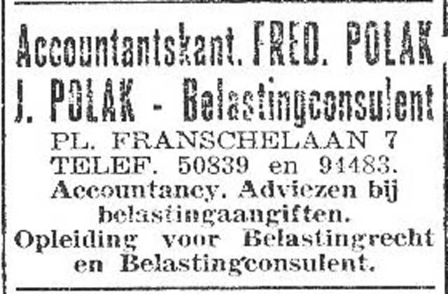 Advertentie van accountant Frederik Polak