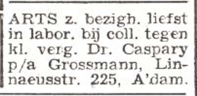 Advertentie van dr. Caspary