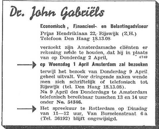 Advertentie van dr. John Gabriëls