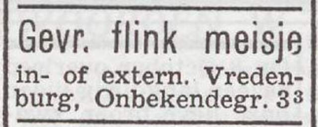 Advertentie van Ganna Vredenburg-Hirsch
