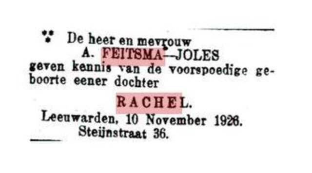 geboorte Rachel Feitsma