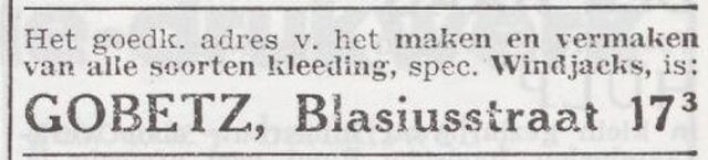 Advertentie van kleermaker Gerrit Gobetz