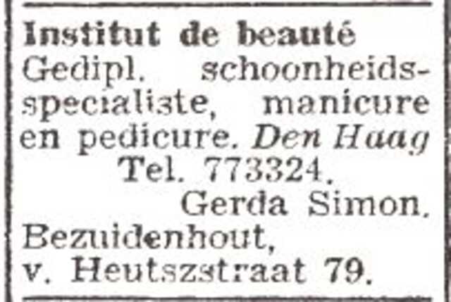 Advertentie van Gerta Simon-Kahn