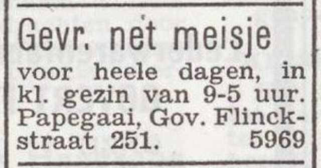 Advertentie van Gezina Rozetta Papegaai-de Leeuw