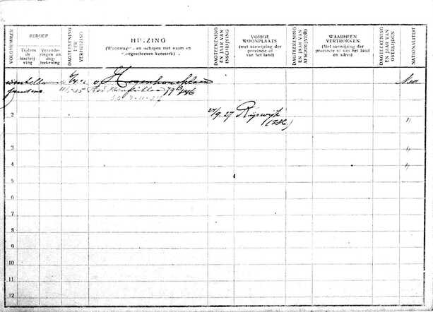 Gezinskaart Joseph Bromet (achterkant)
