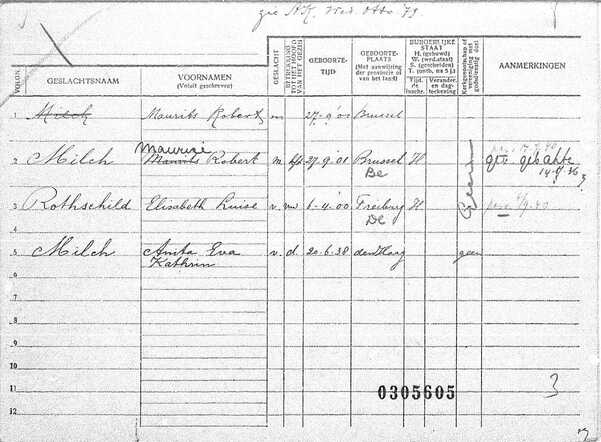 Gezinskaart Maurice Robert Milch (voorkant)