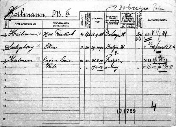 Gezinskaart Max Friederick Heilmann (voorkant)
