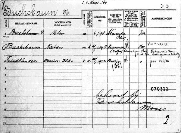 Gezinskaart Natan Buchsbaum (voorkant)