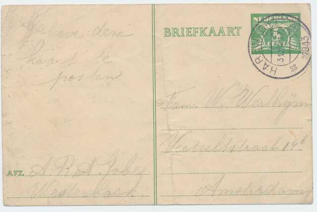 Briefkaart achterzijde