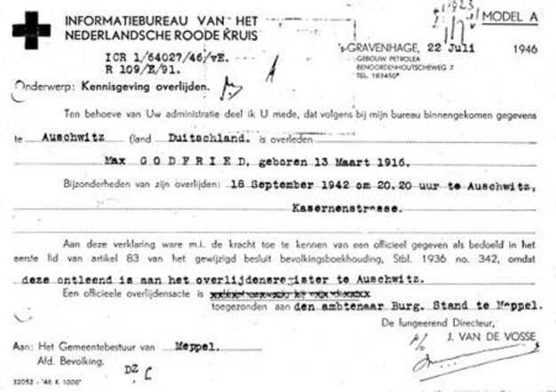 Overlijdensverklaring van Max Godfried