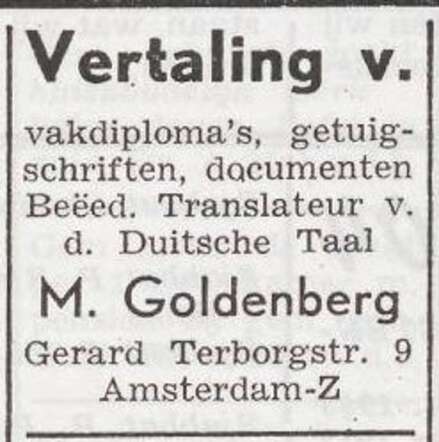Advertentie van Maximiliaan Goldenberg