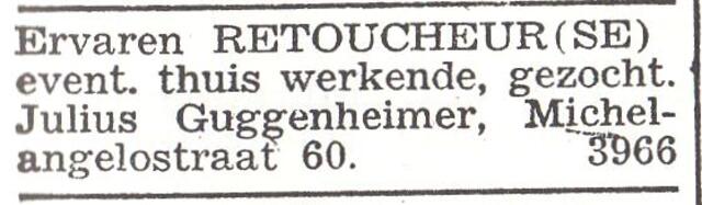 Advertentie van fotograaf Julius Guggenheimer