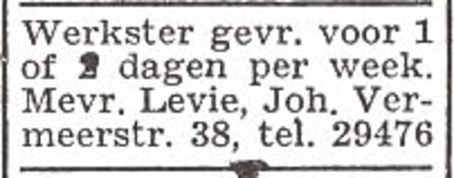 Advertentie  van het gezin Gustaaf Lion Joseph Levie