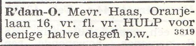 Advertentie van mw. Lena Haas-Lievenboom