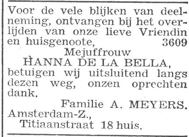 Dankbetuiging van de familie A. Meyers