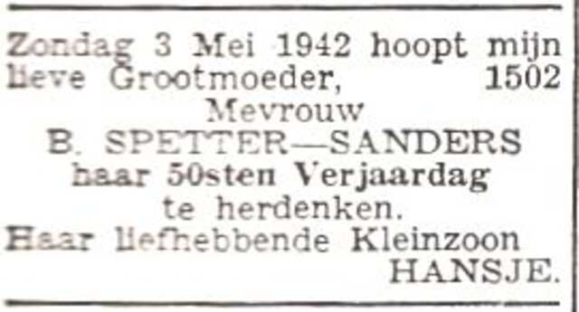 Aankondiging van de viering van de 50ste verjaardag van Belie Spetter-Sanders