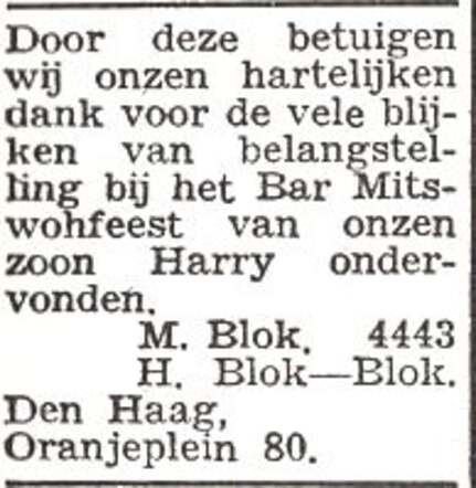 Dankbetuiging van de familie Blok