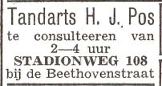 Advertentie van tandarts Hartog Joseph Pos
