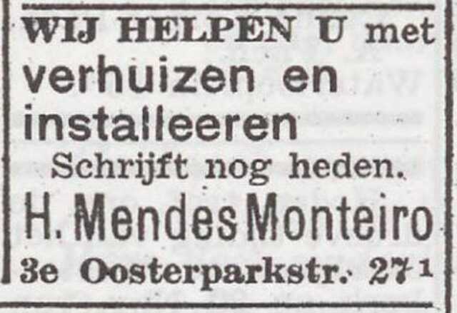 Advertentie van Hartog Mendes Monteiro