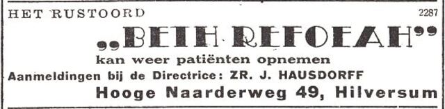 Advertentie van zuster Johanna Hausdorff