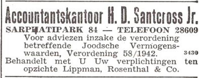 Advertentie van accountant Henri David Santcross