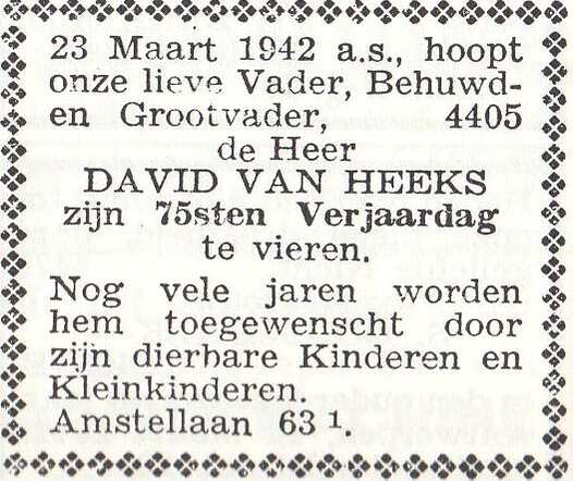 Aankondiging van de viering van de 75ste verjaardag van David van Heeks