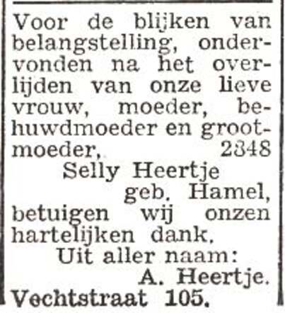 Dankbetuiging van de familie Heertje