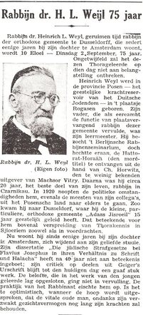 Rabbijn Heiman Lewin Weijl 75 jaar